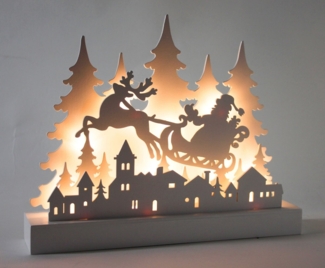 LED-Silhouette Santa 30x6x24 cm | 12 warmweiße LEDs | Weihnachtsdeko Figur | Timer 6/18h | energiesparende Beleuchtung | festliche Deko für Tisch, Regal & Fenster