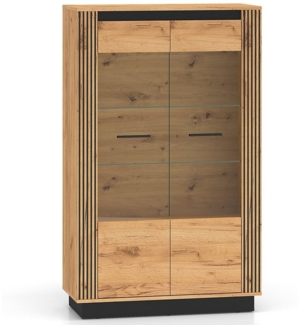 Lomadox Vitrine URBANIA-131 Standvitrine 92 cm breit modern in Eiche mit schwarz