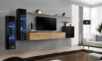 Hängende Wohnwand Switch XI in Schwarz und Wotan 330 x 160 cm 7-teilig
