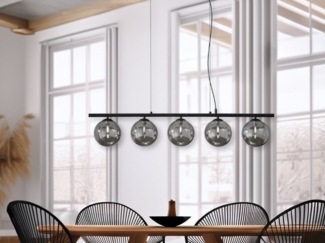 Pendelleuchte HONEY 5-flammig Schwarz-Glaskugeln Rauchglas, Breite 100cm