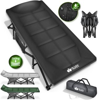 tillvex® Campingbett Grün 190 x 68 x 40 cm klappbar mit Tragetasche bis 200 kg | Campingliege extra breit | Feldbett Karpfenliege für Outdoor & Indoor | Klappbett Gästebett faltbar Garten Camping Angeln Festival Reise