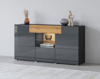 INOSIGN Sideboard Toledo,Breite 159cm,moderne Anrichte mit dekorative Fräsungen,grifflos, Kommode viel Stauraum, Einlegeböden verstellbar,ohne Beleuchtung