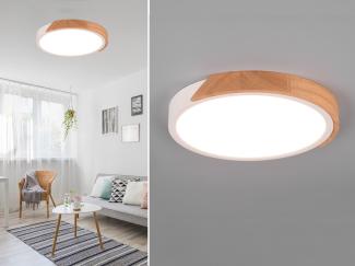 LED Deckenleuchte JANO rund Ø31cm Weiß-Holzoptik, 3 Stufen Dimmer