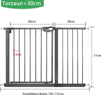 FIVMEN Treppenschutzgitter Türschutzgitter Treppengitter ohne bohren für Kindersicherheit, 76cm Hoch Weiß/Schwarz aus Metall
