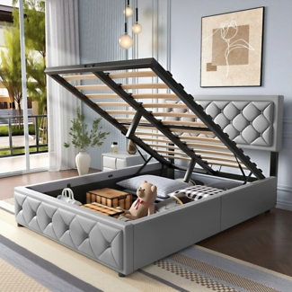 oyajia Polsterbett Doppelbett 140x200cm mit Kopfteil & Hydraulischem Stauraum Bettgestell (Doppelbett mit Kopfteil und Lattenrost), Schlafzimmer Bett mit Bettkasten,Bett mit Stauraum, Jugendbett