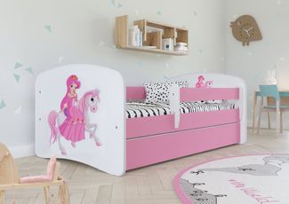 Kocot Kids 'Prinzessin auf dem Pony' Kinderbett 70x140 cm Rosa, mit Rausfallschutz, Matratze, Schublade und Lattenrost