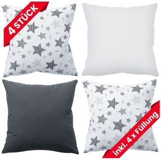 Amilian Dekokissen 4er Set - Dekokissen mit Füllung - 45x45 cm - Deko Kissen