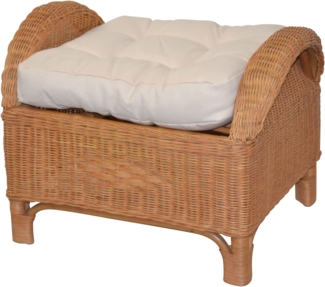 Rattanhocker, Fußhocker, handgeflochten, mit Kissenauflage, honigfarben