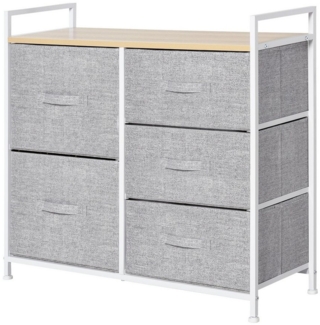 MC Star Schubkastenkommode Schubladenschrank Aufbewahrungsschrank mit 5 Stoffschubladen, Grau (Holz Metallrahmen, 83x29x77cm, ideal für Schlafzimmer & Wohnzimmer)