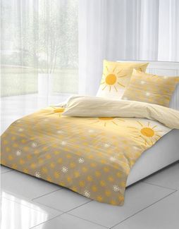 Dormisette Bettwäsche Dormisette Fein Biber Bettwäsche Gelb Sonne 135x200 80x80 cm, Biber, Biber Bettwäsche mit Sonnenmuster