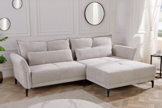 riess-ambiente Ecksofa DESIGNO 250cm beige / schwarz, Einzelartikel 1 Teile, Wohnzimmer · Cord · L-Form · inkl. Kissen · Modern Design