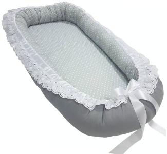 Babymajawelt Kuschelnest Babynest Romantic mit Matratze, Spitze Satin, Mitwachsend, Made In EU, für den Schlaf zwischendruch, Bettverkleinerung