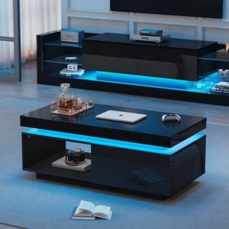 STILVORA Couchtisch Hochglanz Kaffeetisch mit Schubladen,Beistelltisch mit LED Licht (Wohnzimmertisch, Beistelltisch, 1 Stück, 1 Schublade), in Hochglanzoptik