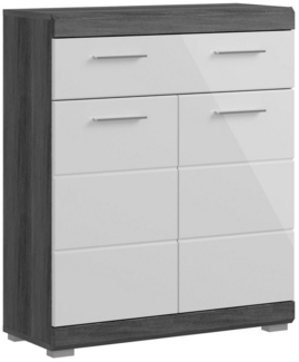 Newroom Kommode Yosh, Kommode Rauchsilber Weiß Hochglanz Modern Badschrank Standschrank Bad