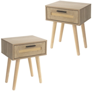 ML-DESIGN Nachttisch 2er Set Nachtkommode Nachtschrank Nachtkonsole für Schlafzimmer (2-St), Beistelltisch Rattan mit 1x Schublade, laminierte Spannplatte Eiche