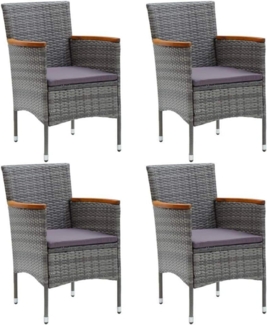 vidaXL 4X Gartenstuhl Set Rattan Grau Akazienholz Armlehnen