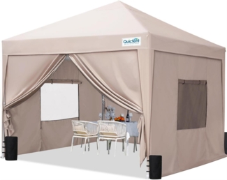 Pop up Pavillon 3x3m 4 Seitenteile Wasserdicht Stabil Winterfest Beige