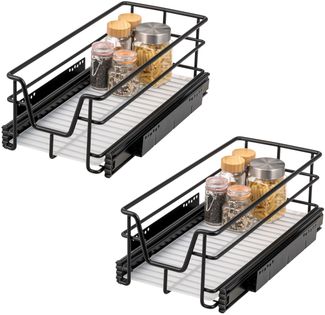 Teleskopschubladen 2er Set - für 30 cm Schrank mit Einlegeboden, aus Metall, (Schwarz)