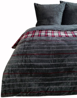 Visaggio Bettwäsche Winter Teddy Plüsch Bettbezug flauschig warm, Fleece, 2 teilig, Flauschig warmes Cashmere Touch, gestreift