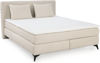 BOXSPRINGBETT 160x200 cm, 7-Zonen-Tonnentaschen-Federkernmatratzen H3, Topper, Bonell-Federkern, Beleuchtung, USB-Ladeports, Chenille Beige