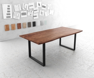 Esstisch Edge 200x100 Akazie Braun Metall Schmal schwarz Live-Edge