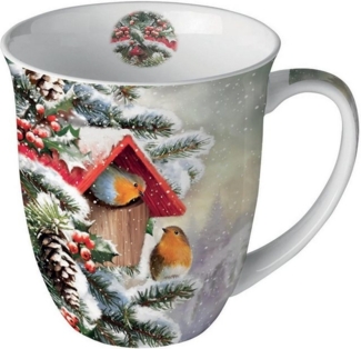 Ambiente Luxury Paper Products Becher Blumen, Frühling, Vogel, Sommer, Blossom, Mug, Winter Motiv, 1-tlg, Porzellan Haus mit Rotkehlchen-, Vogel, Robin, Winter, Frühling, Herbst, Kollektion, Tischdeko, als Geschenk geeignet