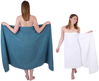 Betz Badetuch 2 Stück Badetücher groß XXL Berlin 100x200 cm Badetuch Saunatuch, 100% Baumwolle (2 Stück, 2-St), Farbe taubenblau-weiß