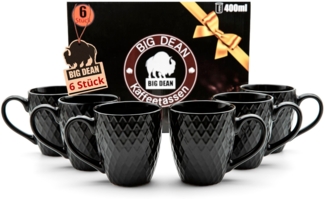 BigDean 6 Stück Kaffeetassen 400ml schwarz matt Kaffeebecher Keramik - Hochwertiges Kaffeetassen Set modernes Tassen Set in Geschenkbox