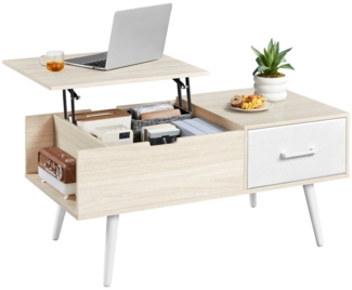 Yaheetech Couchtisch Kaffeetisch Höhenverstellbar, Ausziehbarer Sofatisch Beistelltisch Hubtisch mit Schublade