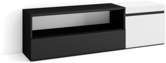 Skraut Home | TV-Schrank, Lowboard | für Wohnzimmer und Esszimmer | 150 x 45 x 35 cm | Für TV-Geräte bis zu 65" | Fernsehtisch | Moderner Stil | Weiß und Schwarz