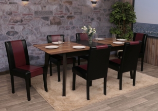 6er-Set Esszimmerstuhl Stuhl Küchenstuhl Littau ~ Kunstleder, schwarz-rot, dunkle Beine