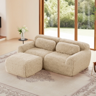 Modulares Cloud Sofa Plüsch, boneless Design,32D Schaumstoff,flexibel U/L-Form, mit Ottoman,kein Aufbau,ultra weich,khaki