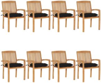 Stapelbare Gartenstühle mit Kissen 8 Stk. Massivholz Teak