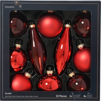 Decoris Weihnachtskugeln mit Tropfen-Ornamente aus Glas Ø 6 cm rot 10 Stück