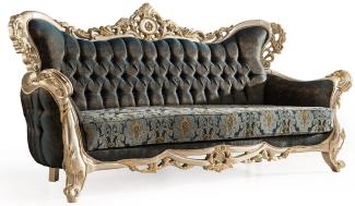 Casa Padrino Luxus Barock Sofa Dunkelblau / Türkis / Silber / Gold - Prunkvolles Wohnzimmer Sofa - Barock Wohnzimmer Möbel - Edel & Prunkvoll