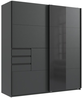 Schwebetürenschrank Berlin Plus / Bamberg Plus, Glas, Holzwerkstoff, Schwarz, 180 x 198 x 65 cm