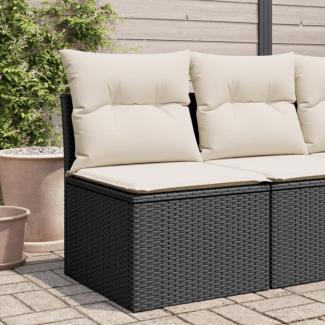 vidaXL Gartensofa ohne Armlehnen mit Kissen Schwarz Poly Rattan 365996