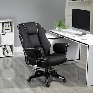 Vinsetto Ergonomischer Bürostuhl mit Armlehnen, Höhenverstellbarer Schreibtischstuhl mit Wippfunktion, Drehstuhl, Kunstleder, Schwarz, 76 x 80 x 118-124 cm