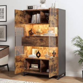 OKWISH Vitrine Weinschränke, Bücherregale (Stauraumvitrine mit Acrylblende, 1-St, mit 2 Schubladen) mit LED-Beleuchtung