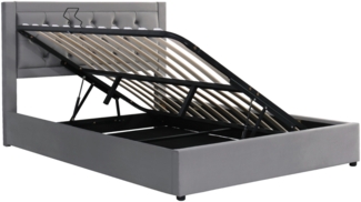 Merax Hydraulisches Polsterbett, Chesterfield-Stil Doppelbett aus Samt mit Seitlich Geöffnetem Lattenrost, Grau, 140x200 cm