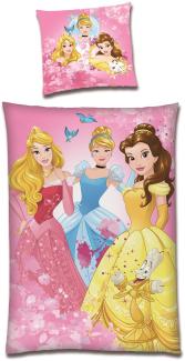 Disney Prinzessinnen Bettwäsche Set 135x200 80x80 cm Rosa Fleece Bettwäsche für den Winter mit Reißverschluss