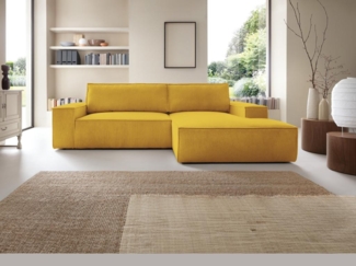 Vente-unique - Ecksofa mit Schlaffunktion - Ecke rechts - Cord - Gelb - AMELIA