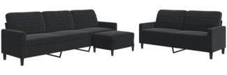 vidaXL 3-tlg. Sofagarnitur mit Kissen Schwarz Samt 3278486