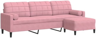 vidaXL 3-Sitzer-Sofa mit Hocker Rosa 210 cm Samt 3278280