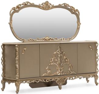 Casa Padrino Luxus Barock Sideboard mit Spiegel Grau / Gold - Luxus Möbel Möbel im Barockstil - Barock Möbel - Barock Einrichtung - Edel & Prunkvoll