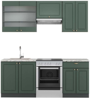 Küchenzeile Fame-Line Grün-Gold Landhaus/Anthrazit 200 cm , AP Marmor Vicco