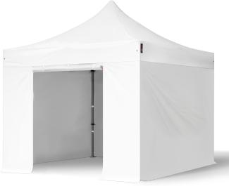 3x3 m Faltpavillon, PREMIUM Stahl 40mm, Seitenteile ohne Fenster, weiß