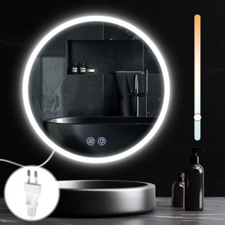 ZMH Spiegel Bad Badspiegel mit Beleuchtung - LED Wandspiegel Rund 70cm Badezimmer Badezimmerspiegel mit Touch-Schalter und Entfogger-Funktion Lichtspiegel Dimmbar 3000K-6500K