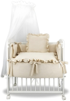 Vielseitiges 3in1 Beistellbett mit Musselin-Bettwäsche in Beige (Vorverkauf – Lieferung ab 15. August)
