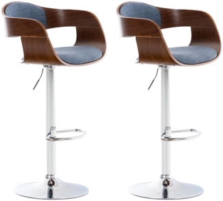 CLP 2er Set Barhocker Kingston Stoff drehbar mit Höhenverstellung,walnuss/blau